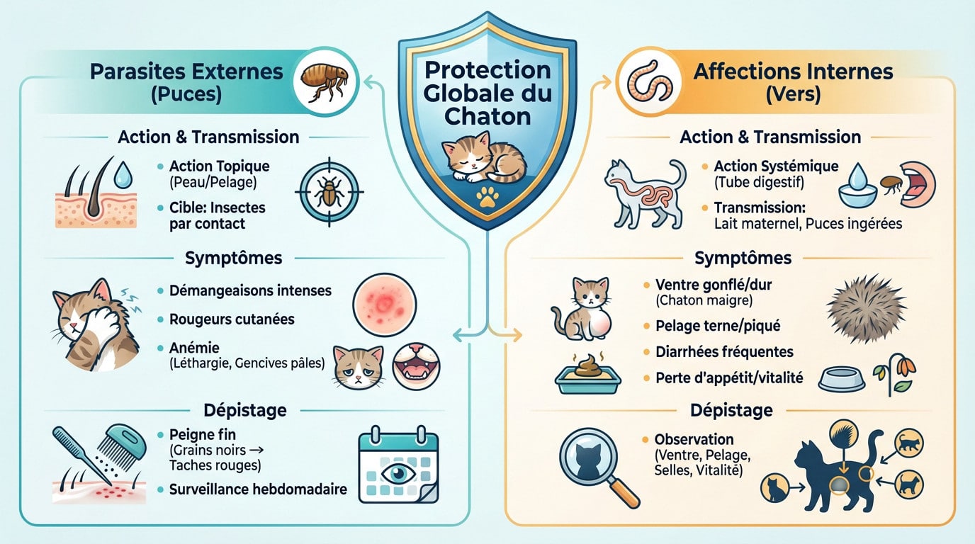 Chaton examiné pour une protection globale contre les parasites