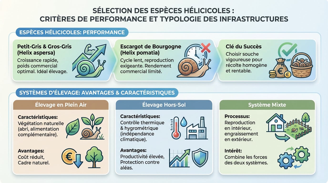 Comparaison des espèces d'escargots pour l'élevage : Petit-Gris, Gros-Gris et Bourgogne